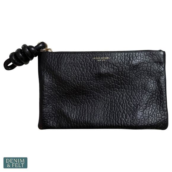 Henri Bendel Black Pebbled Leather Wristlet Clutch Purse Gold Hardware Rare - Picture 1 of 10